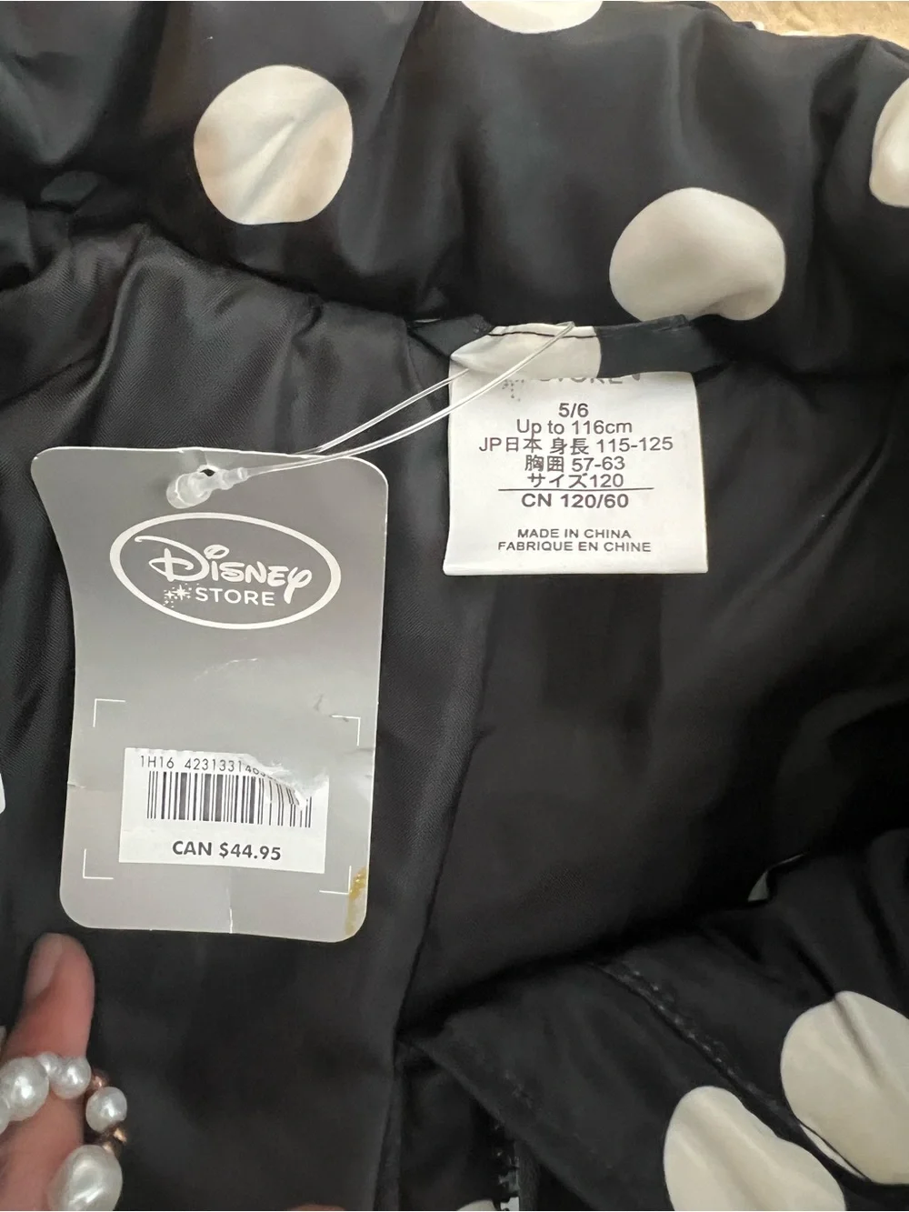 Disney Black and White Polka Dot Puffer Jacket